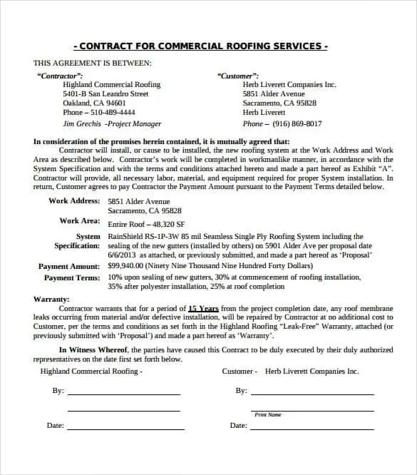5+ Roofing Contract Templates