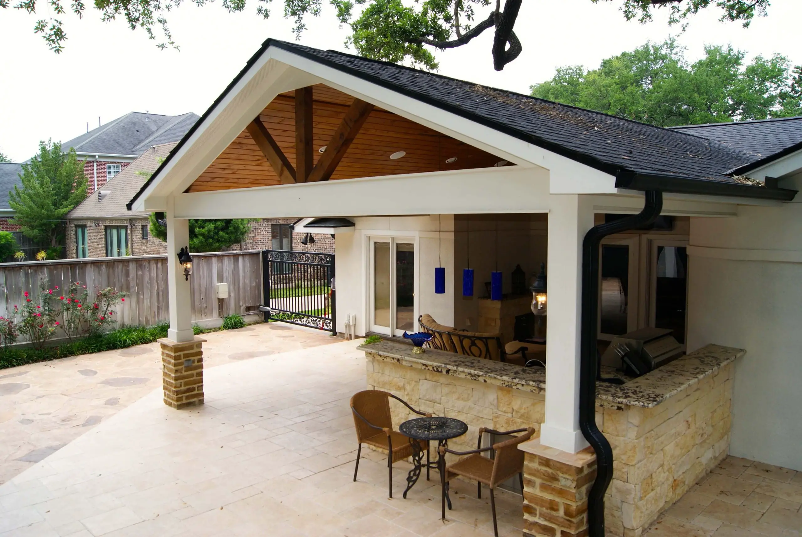 Contemporary Patio Cover, Kitchen and Firepit