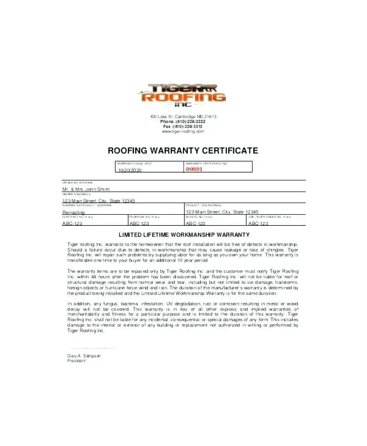 Free Roof Certification Template Form Download Monster ...