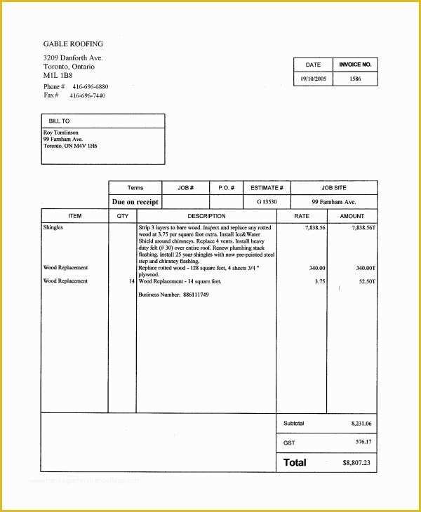 Free Roofing Estimate Template Of 8 Roofing Invoice Templates ...