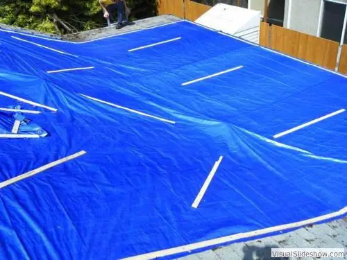 Perform a roof tarp when there is an active leak.