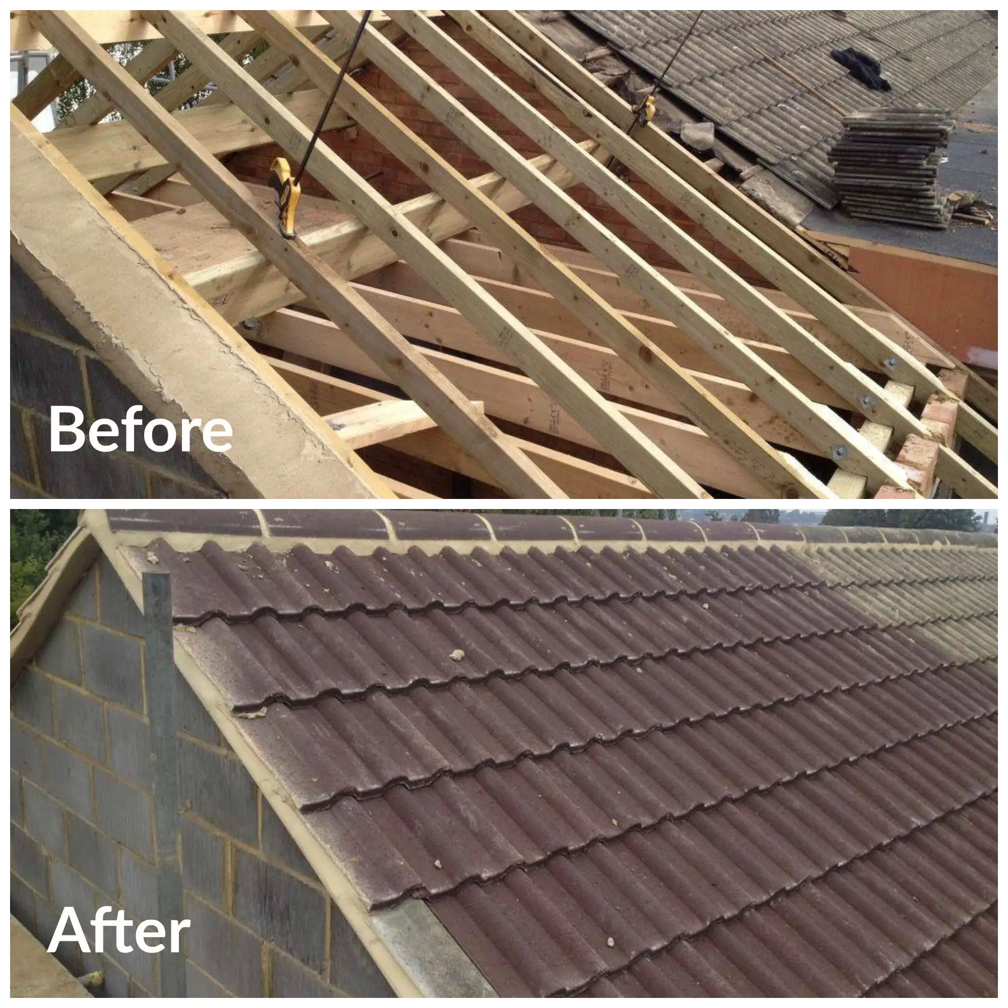 Red tiled roof before and after