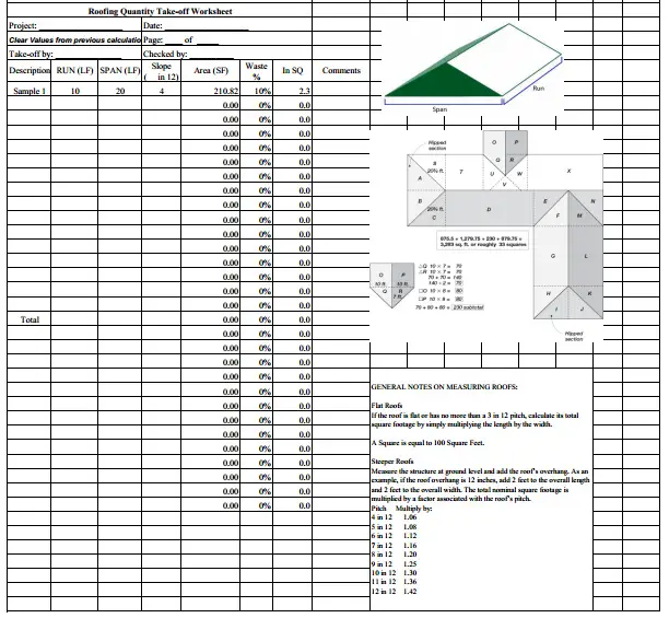 Roofing Estimate Sheet