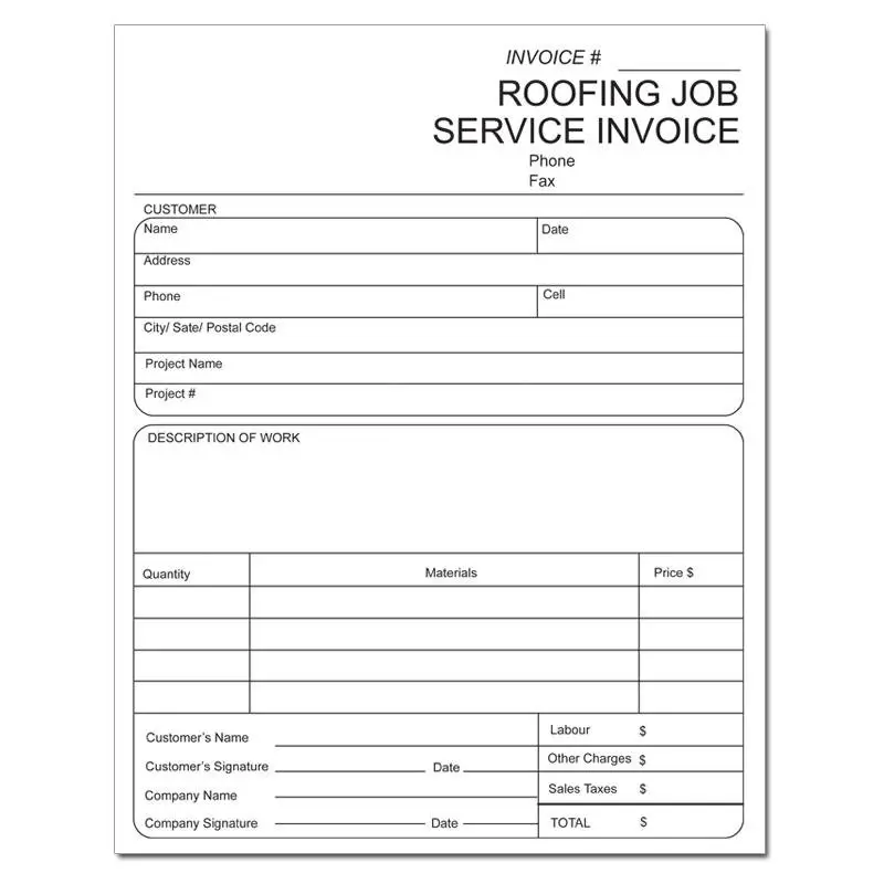 Roofing Job Service Invoice