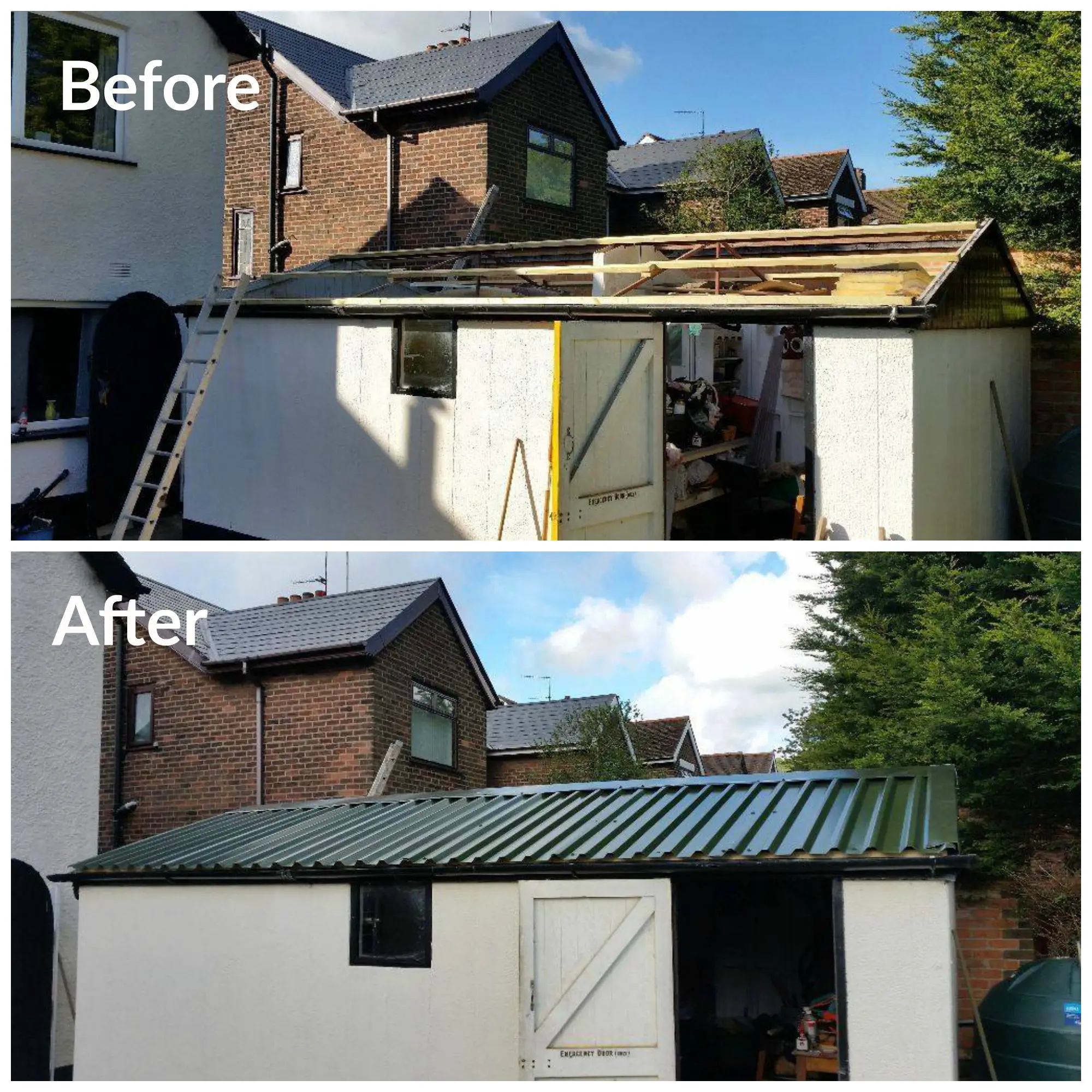 Shed roof before and after