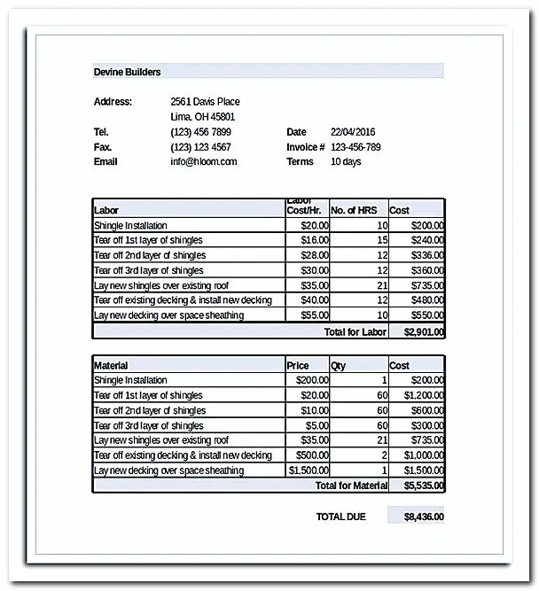 What to Be Included in Roofing Invoice Template with Example